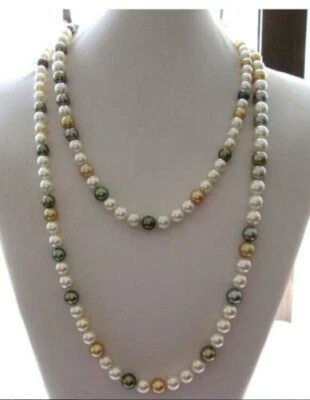 Nuevo Collar de Perlas Multicolor 40" Natural Mar del Sur Redondo 6-8mm Oro 14k P Foto 1 de 4