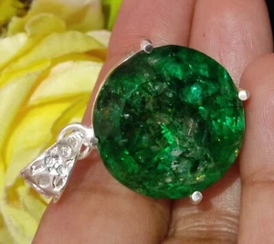 Certified 63.70 Ct Natural Emerald 925 Solid Silver Round Cut Pendant Gemstone - Picture 1 of 14