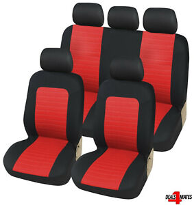 For Renault Dacia Red Black Soft Fabric Front & Rear Car Seat Covers Full Set