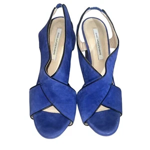 DVF Diane Von Furtensberg Womens Heels Sandal Strappy Suede Blue Silver Size 9 - Picture 1 of 6