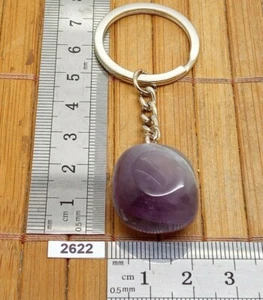 Très beau porte-clés en AMETHYSTE naturelle pierre roulée lithotherapie reiki - Picture 1 of 6