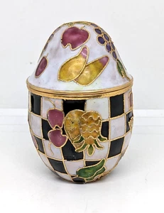 Cloisonne Vintage Huevo Forma 3.25" Desplazamiento Fruta Ornamentada Borde Dorado Caja Baratija - Imagen 1 de 6