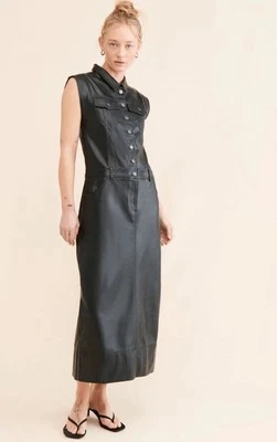 Free People Danni Vegan Leather Midi Dress Size XL Black Pockets NWT! - Image 1 of 4