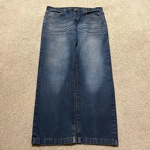 Brooklyn Xpress Y2K Baggy Skater Embroidered Faded Dark Blue Jeans 38Wx33L - Picture 1 of 8