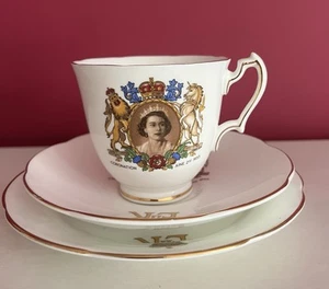Vintage Adderley 1953 China Coronation Teacup Saucer Plate Queen Elizabeth II - Picture 1 of 11