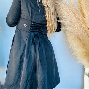 VINTAGE 90s CCC Washed Black Grey Tie Corset Back Button Trenchcoat Jacket M - Bild 1 von 10