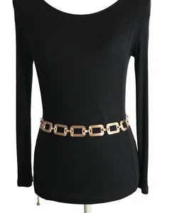 Women's Chain Belt Small-Medium Gold Square Metal Casual Dress Fashion Ladies - Picture 1 of 11