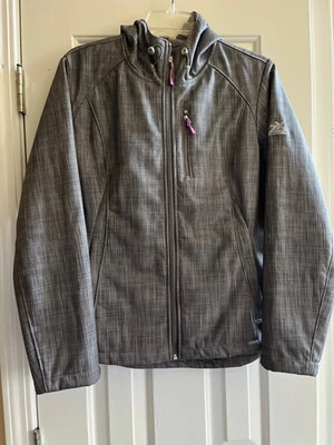 Chaqueta con capucha para mujer ZeroXposur - gris a cuadros, forrada de vellón, talla L - cálida usada en excelente estado Foto 1 de 4