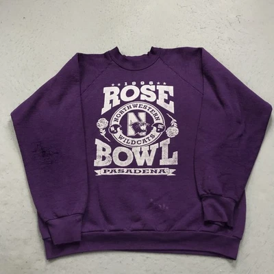 VINTAGE Northwestern Wildcats Sweatshirt Mens Large Rose Bowl Crewneck Distress - Image 1 of 4