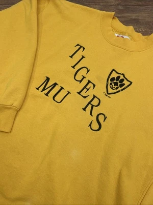 Sudadera De Colección Años 80 Dodger Missouri Tigers Mizzou NCAA Cuello Redondo Dorada LRG *Recortada Foto 1 de 4