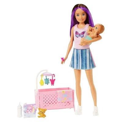 Mattel HJY33 - Barbie Skipper Babysitters Inc. - Puppe+Gitterbett,Baby&Zubehör