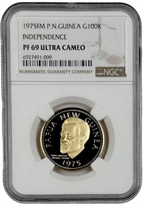 1975 FM Papua New Guinea 100 Kina 0.2769oz Independence Gold Proof NGC PF 69 UC - Picture 1 of 2