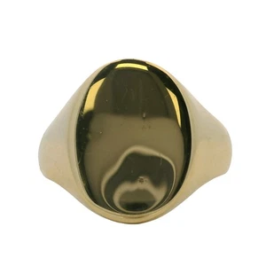 Vintage 1950s Solid 18kt 750 Yellow Gold 17mm Wide Oval Blank Signet Ring Size 9 - Picture 1 of 5