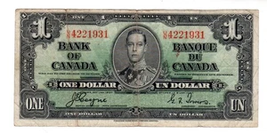 KANADA 1 DOLLAR BANKNOTE 1937 P58 KING GEORGES VI SEHR GUTER ZUSTAND - Bild 1 von 2