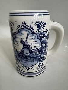 Delft Tankard Holland Blue White Design Pottery Hand Painted - Picture 1 of 17