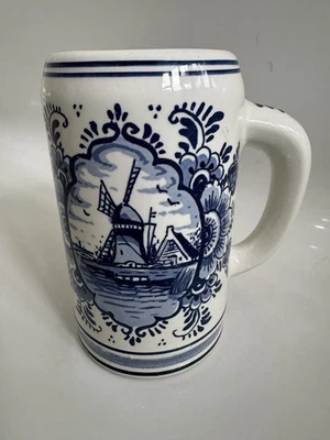 Delft Tankard Holland Blue White Design Pottery Hand Painted - Image 1 of 4