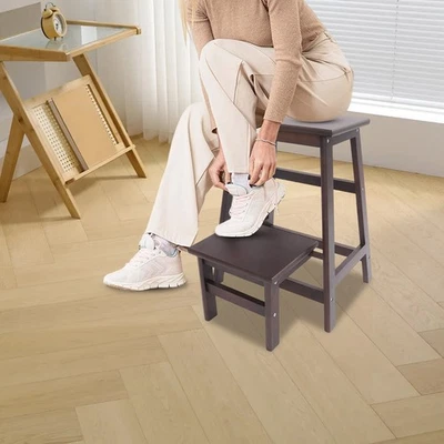 2-tier Folding Step Stool, Multi-Purpose Foldable Wood Step Ladder, Step Stool - Image 1 of 4