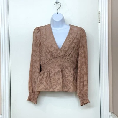 BCBGMAXAZRIA Women Woven Floral Peasant Top, Long Sleeve, Coral Pink, Size S - Image 1 of 4