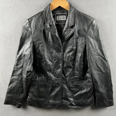 Chaqueta de Cuero CLIO para Mujer PS Petite Negra Botón Bolsillos Frontales Forrada Motociclista Moto Foto 1 de 4