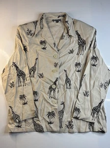 Vintage NYCC Women’s Giraffe Animal Print Button Up Shirt Size L Safari 90s Pads - Picture 1 of 9
