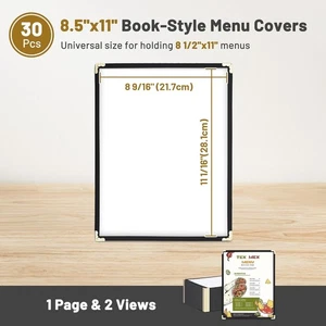 30 Menu Cover 8.5 x 11 Inch Menu Holder Single Page Two Clear Viewing Restaurant - Picture 1 of 10