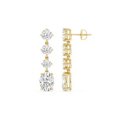 18K Yellow Gold Oval Round Lab Created Diamond Stud Earrings 5.Ct  - Image 1 of 4