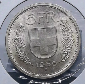 1966-B Switzerland Confederation 5 Francs Silver Coin - Picture 1 of 2