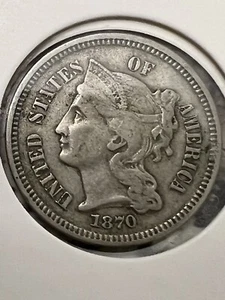 1870 Nickel 3 cent Piece - Picture 1 of 3