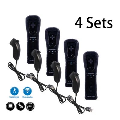 4 Set For Nintendo Wii Wii U 2in1 Motion Plus Remote Nunchuck Controller Gamepad - Image 1 of 4