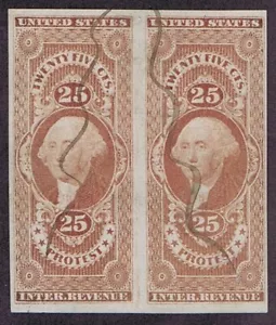 US R49a PAAR GEBRAUCHT 25c PROTEST EINNAHMEN BRIEFMARKEN, STIFT CCLS, 1862-71, GUTER LEBENSLAUF. - Bild 1 von 2