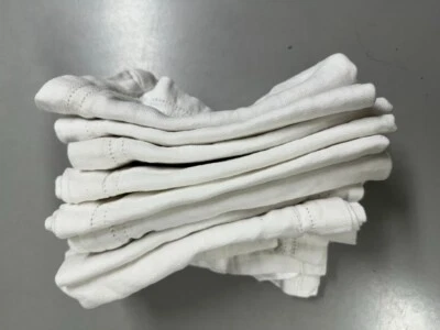 SET OF 8 - Fieldcrest Luxury Washable White Cotton-Linen Dinner Napkins - Image 1 of 4