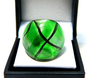 Art Deco Green & Black Loose Plaid on Silver Foil Hand Blown Glass Ring Sz 7.75 - Picture 1 of 3