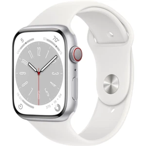 Apple Watch Series 8 45mm GPS + Cellular Silver Case w/ White Band M/L MP4W3LL/A - Zdjęcie 1 z 3