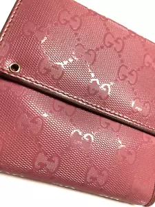 GUCCI VINTAGE CRYSTAL GUCCISSIMA GG INTERLOCKING LEATHER PVC WALLET ROSE PINK - Picture 1 of 24