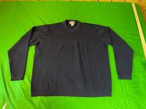 VTG Eddie Bauer Men's Sz Tall XL 100% Fine Merino Wool V-neck Sweater - Blue - Picture 1 of 13