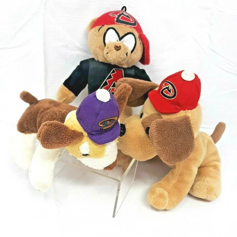 Arizona Diamondbacks 2 Plush Dogs 6" & 8"  1 Bear 8" Stuffed Animal Baseball Cap Cover