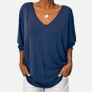 Womens Autumn 3/4 Sleeve Back Buttons T Shirts Plus Size V Neck Solid Top Blouse - Picture 1 of 17