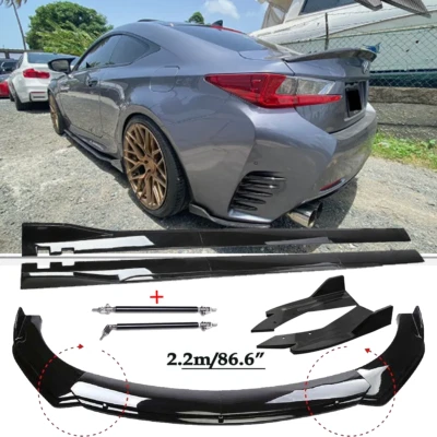 86.6" Side Skirt +Rear Bumper Lip For Lexus RC200t RC300 RC350 RC F Glossy Black Foto 1 de 4