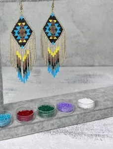 Pendientes Tribales Nativos Grandes Boho Americanos Semilla Cuentas Hecho a Mano Pendiente - Imagen 1 de 3