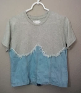 THRILL Jeans Juniors Short Sleeve Gray Cotton/Light Denim T-Shirt Top  XL School - Picture 1 of 6