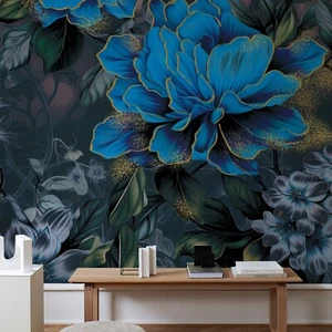 3D Big Blue Floral Wall Mural Peel And Stick Self-Adhesive Home Decor Wallpaper - Picture 1 of 7