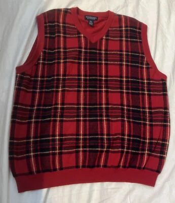 Chaleco Roundtree Yorke Rojo a Cuadros Cuello en V XL Espalda Sólida Lana Algodón Foto 1 de 4