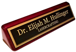 Executive Name Plate-Rosewd Piano Finish w/gold Laser-engraved plate CUSTOMIZED - Picture 1 of 2