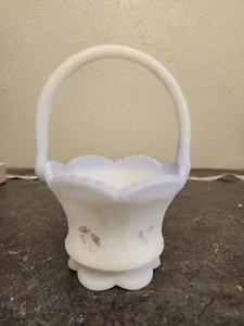 Fenton White Handpainted Signed Glass Basket - Picture 1 of 6