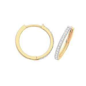 Hombre 28 Piedra Huggie Pendientes de Aro 9ct Oro Amarillo 375 Ley Nuevo en Caja - Imagen 1 de 3