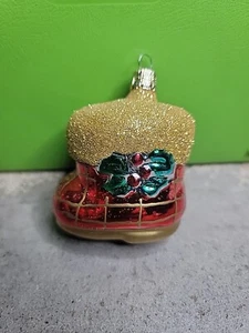 Santa Boot Christmas Ornament Blown Glass Red Small - Picture 1 of 4