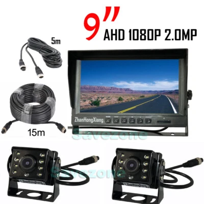 9" IPS DVR Car Rear View Monitor +2x AHD 1080P 170° Reverse Camera For Bus Truck - Image 1 of 4