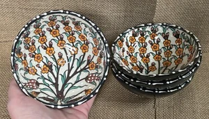 Nakkas Floral Ceramic Bowl Set Dipping Sauce Fruit Turkish Folk Art Pottery - Picture 1 of 6