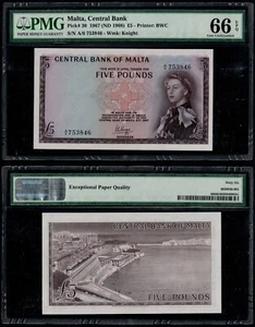MALTA 5 POUNDS (P30) QEII L.1967 (1968) PMG GEM UNC 66EPQ - Bild 1 von 3