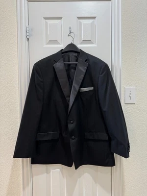 Calvin Klein Men’s Tuxedo Jacket 52R Black Satin Lapel 2-Button Blazer - Image 1 of 4